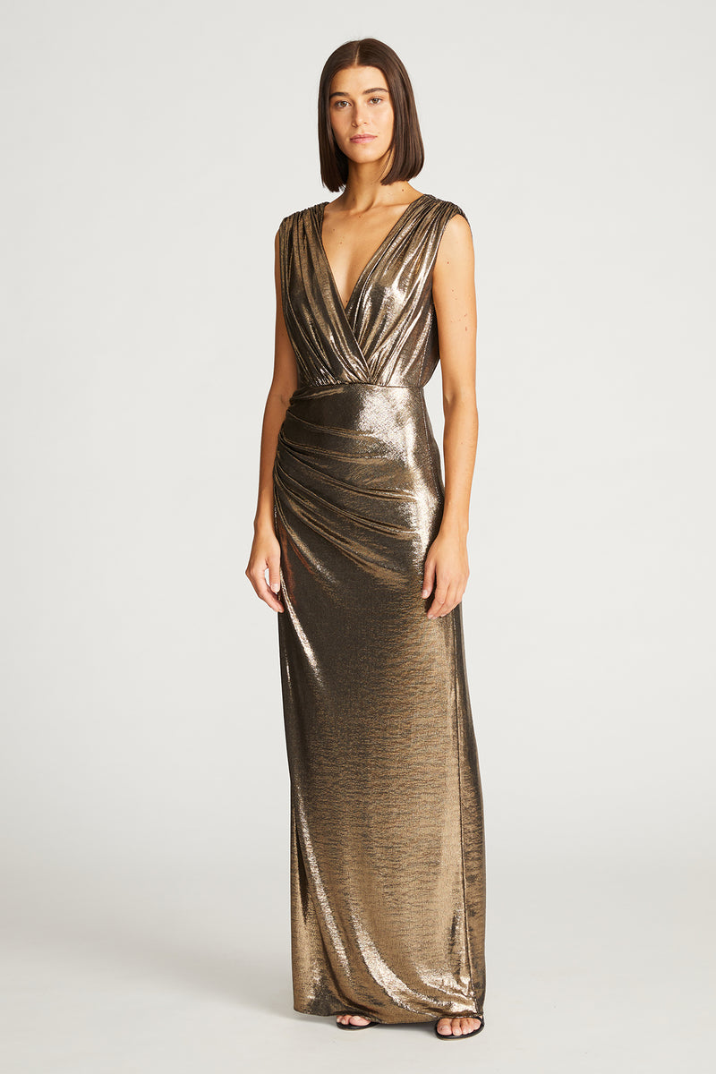 slim fit dress slacks Misha Gown In Metallic Jersey – Halston