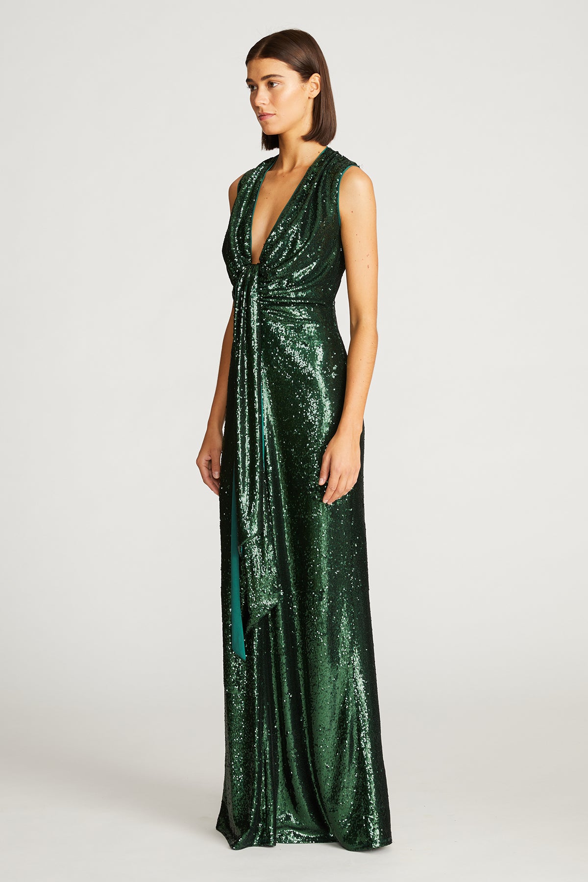 halston prom dresses Reiss Halston Metallic Pleated Maxi Dress in Dark Olive Green