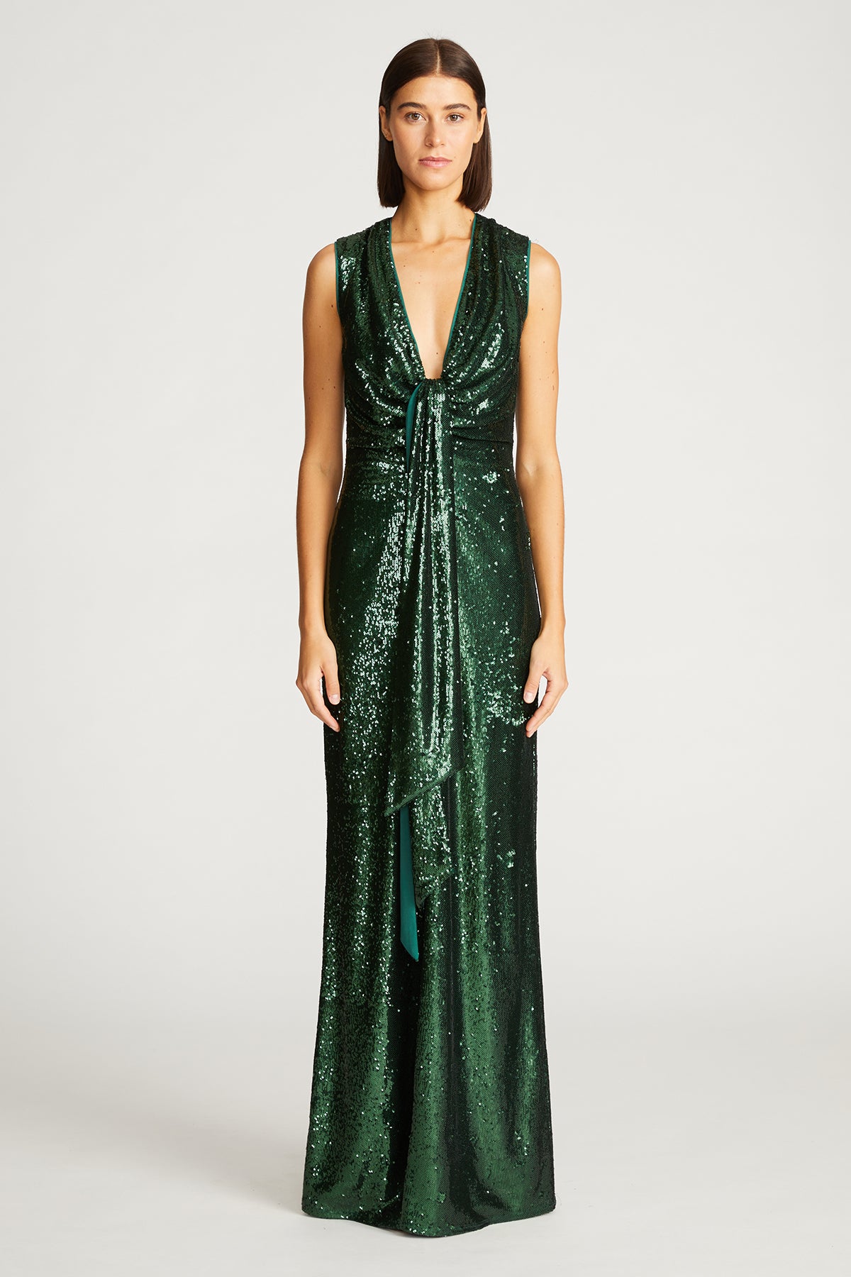 dundas green sequin dress Dundas Olive Green Sequin Maxi Gown Keyhole Plunge Formal Dress EU 38
