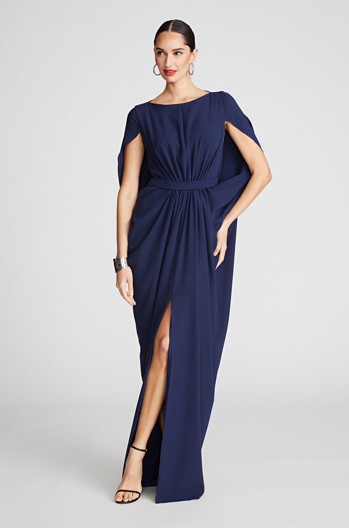 HALSTON Flounce Crepe Sleeveless Column good Gown