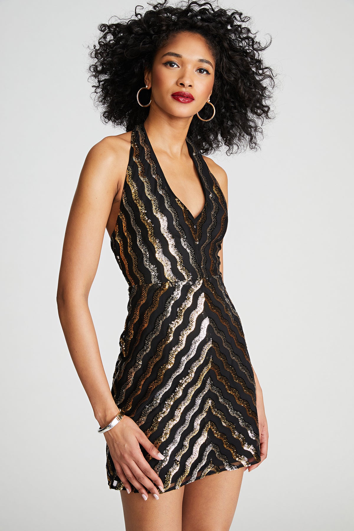 Nidya Dress In Wavy Sequin  Halston