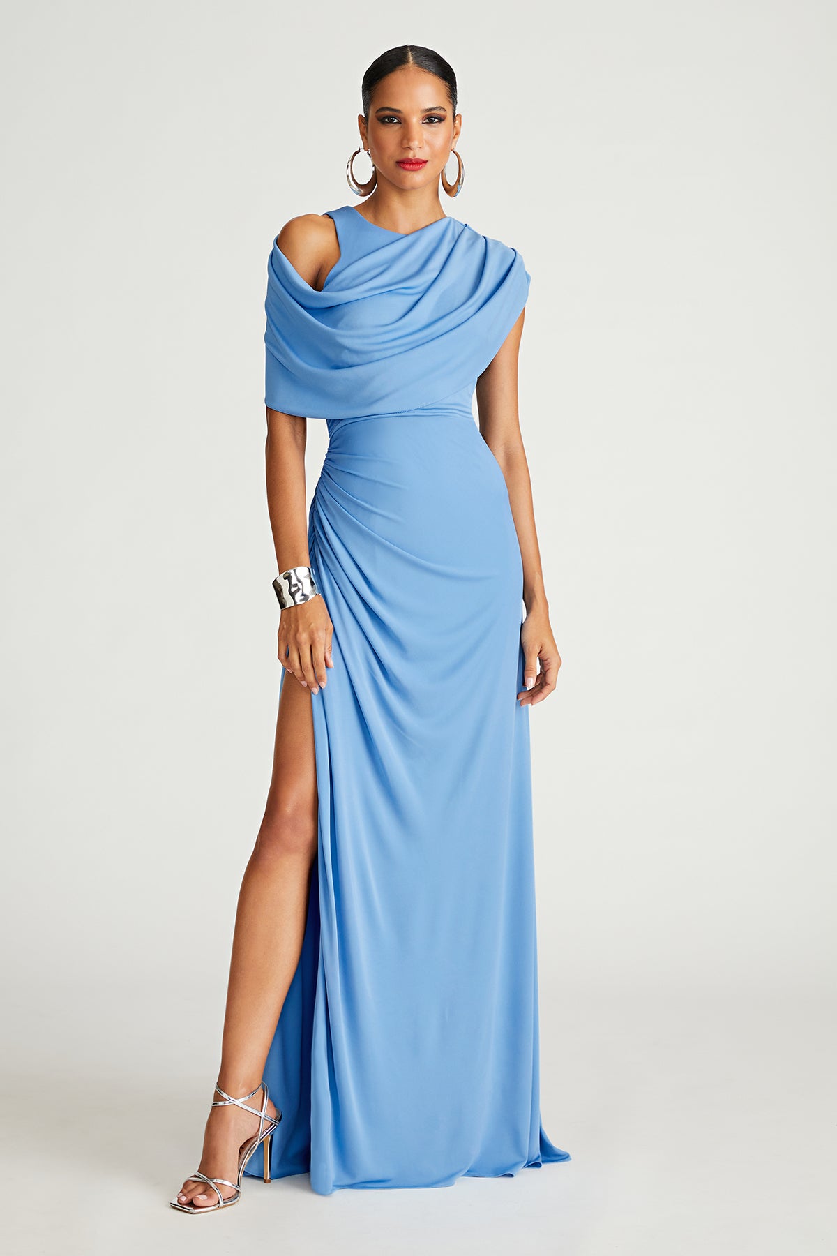 NWT~Halston Heritage Jersey Gown Maxi Dress Open Back Cross Straps high quality Blue~ 8