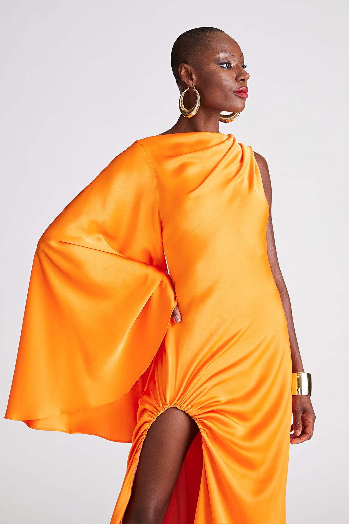 halston heritage orange dress Halston Cameron Draped Gown Women's Dress Orange Red : 4