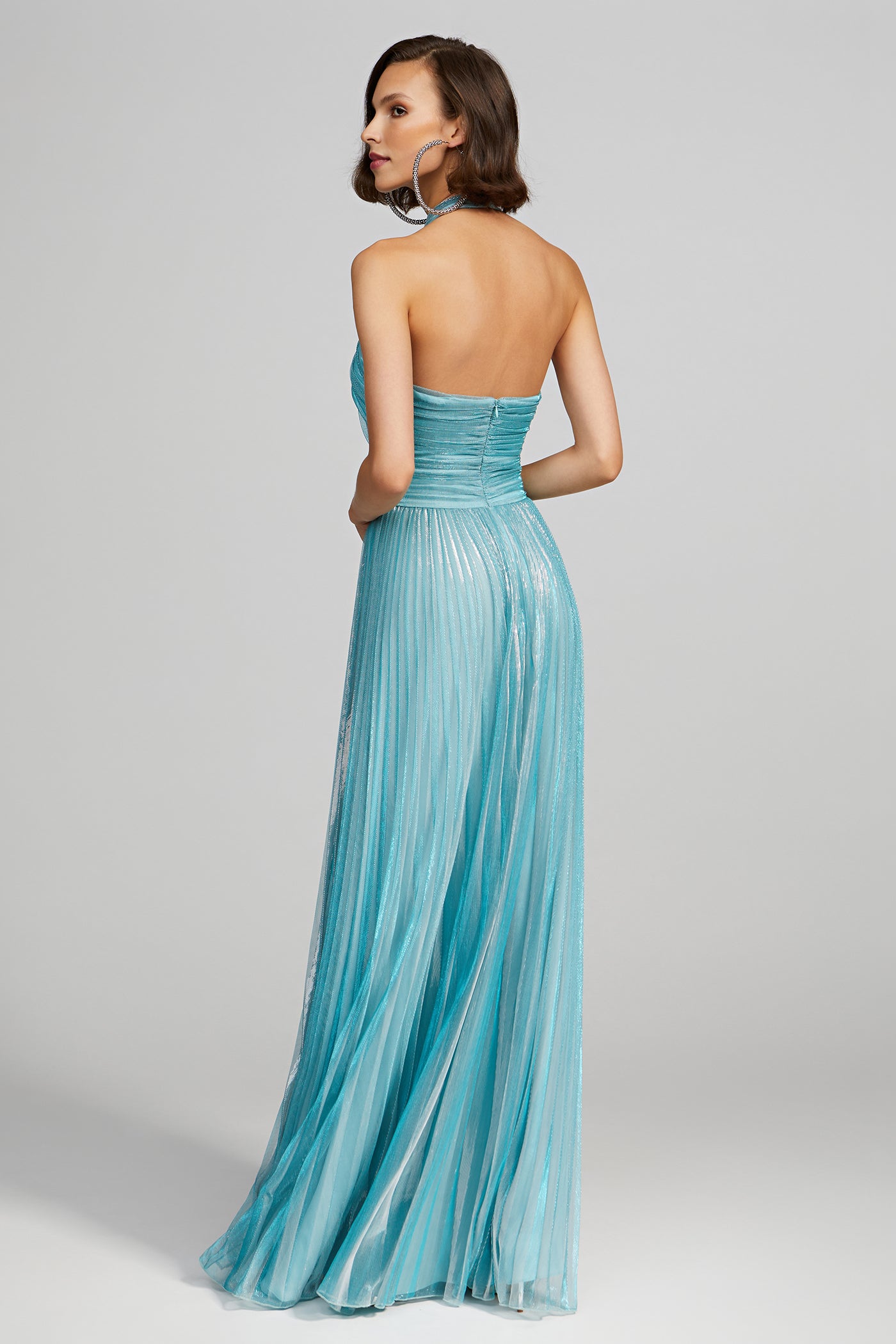 Leilani Gown In Pleated Lurex 2 / Aqua Leilani Gown In Pleated Lurex 2 / Aqua