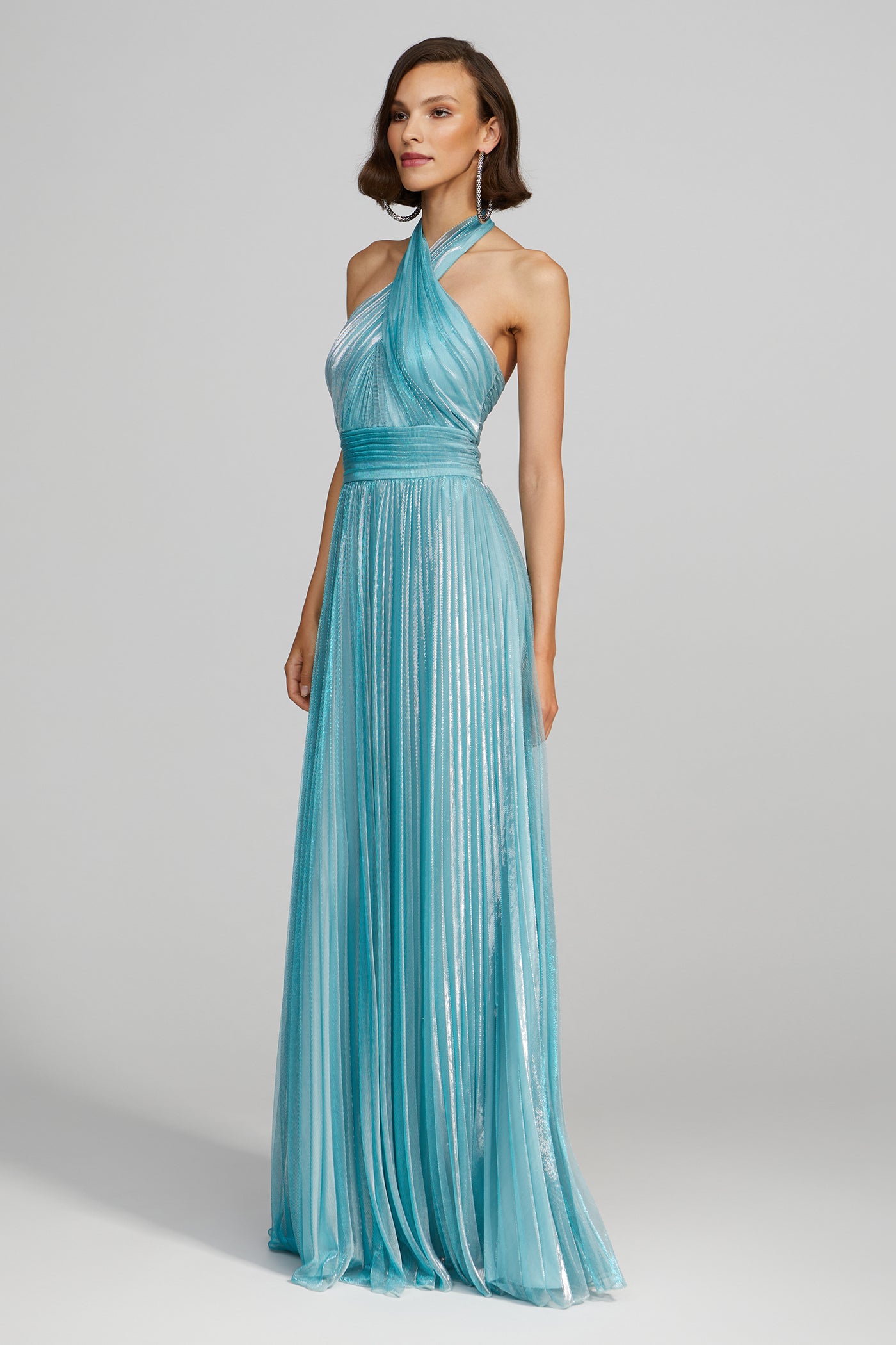 halston pleated dress Reiss Halston Metallic Pleated Maxi Dress in Dark Olive Green