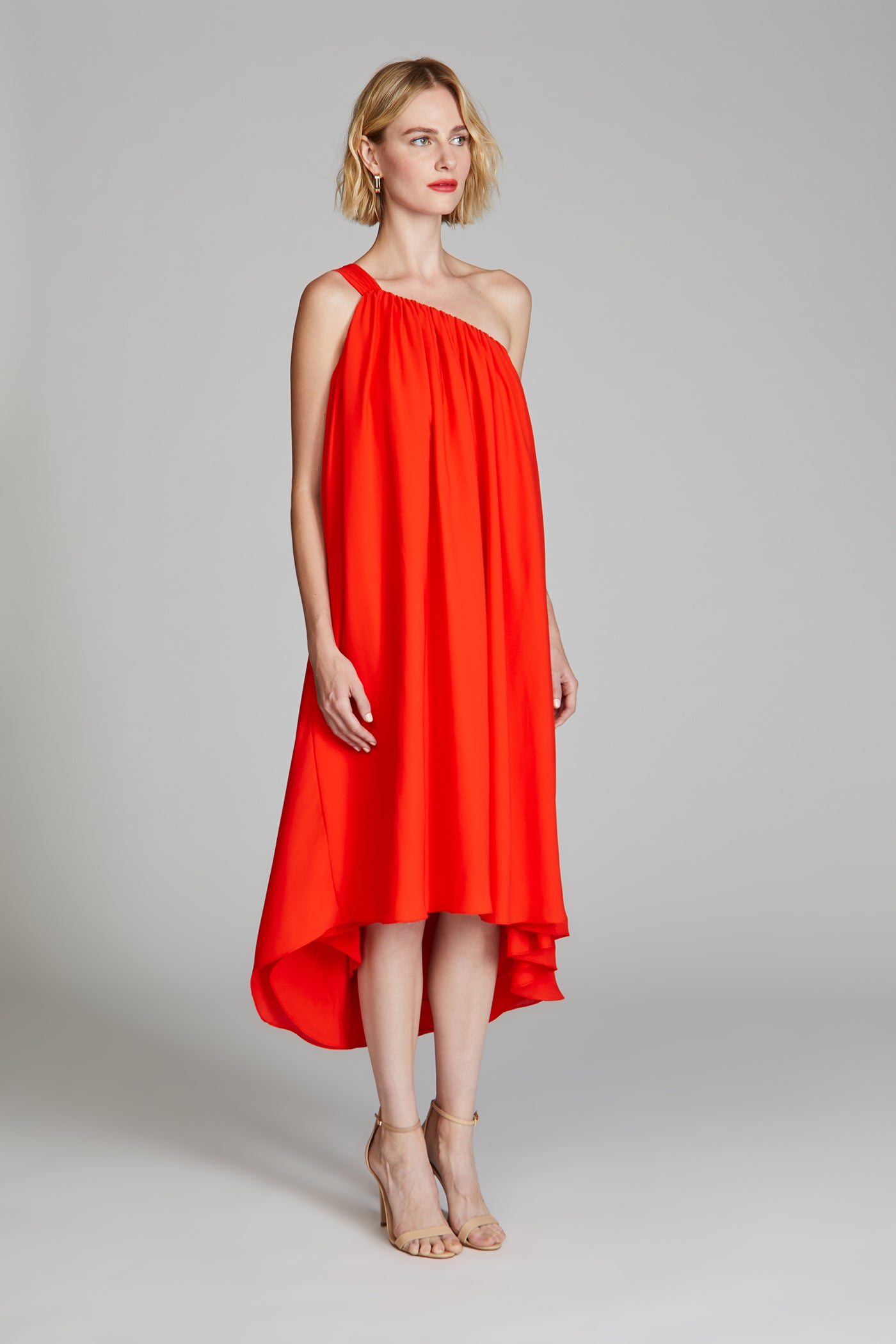 halston heritage red off shoulder dress Rafelle Georgette Midi 14 / Orange Spice