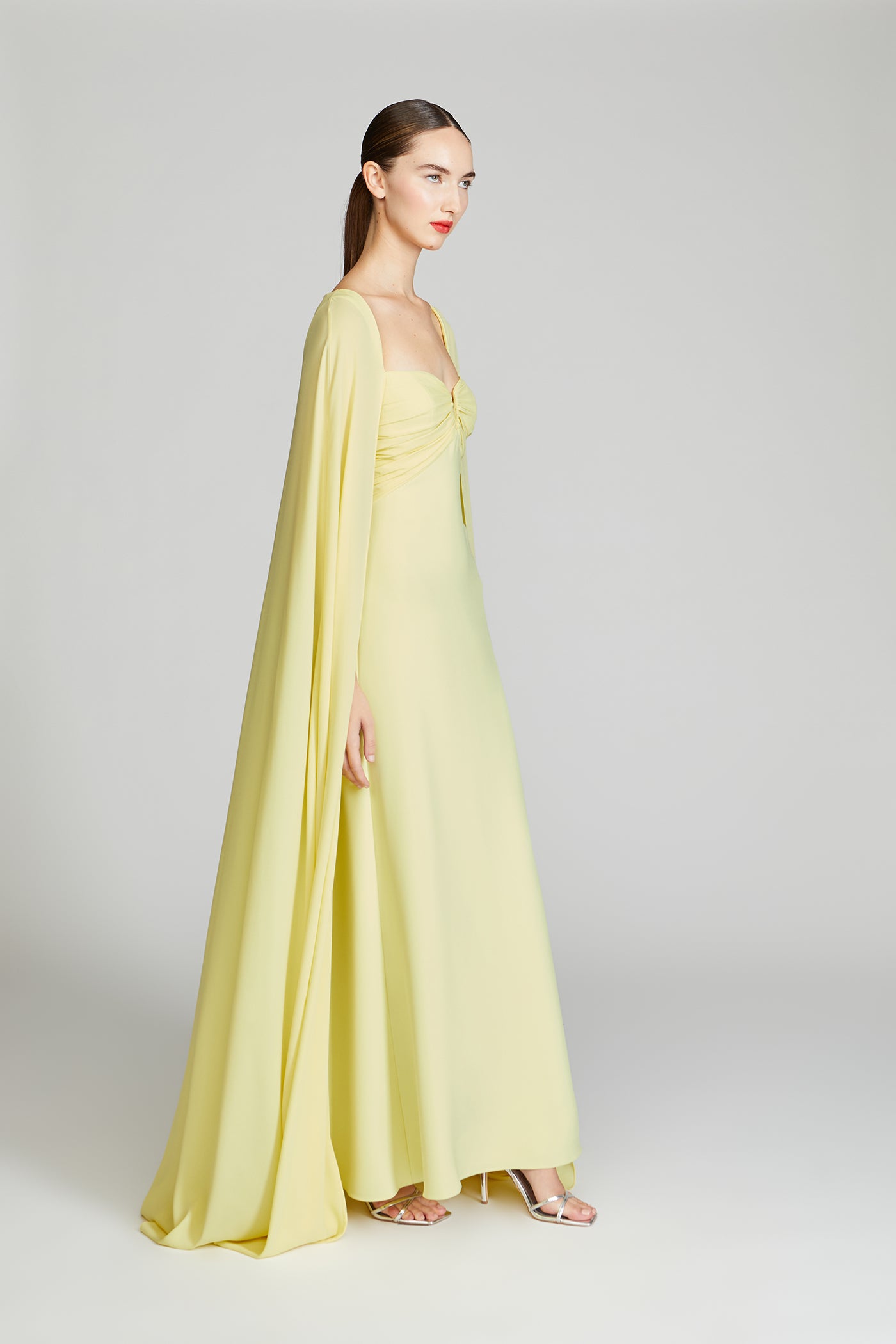 georgette long sleeve dress Georgette Puff-Sleeve Maxi Dress