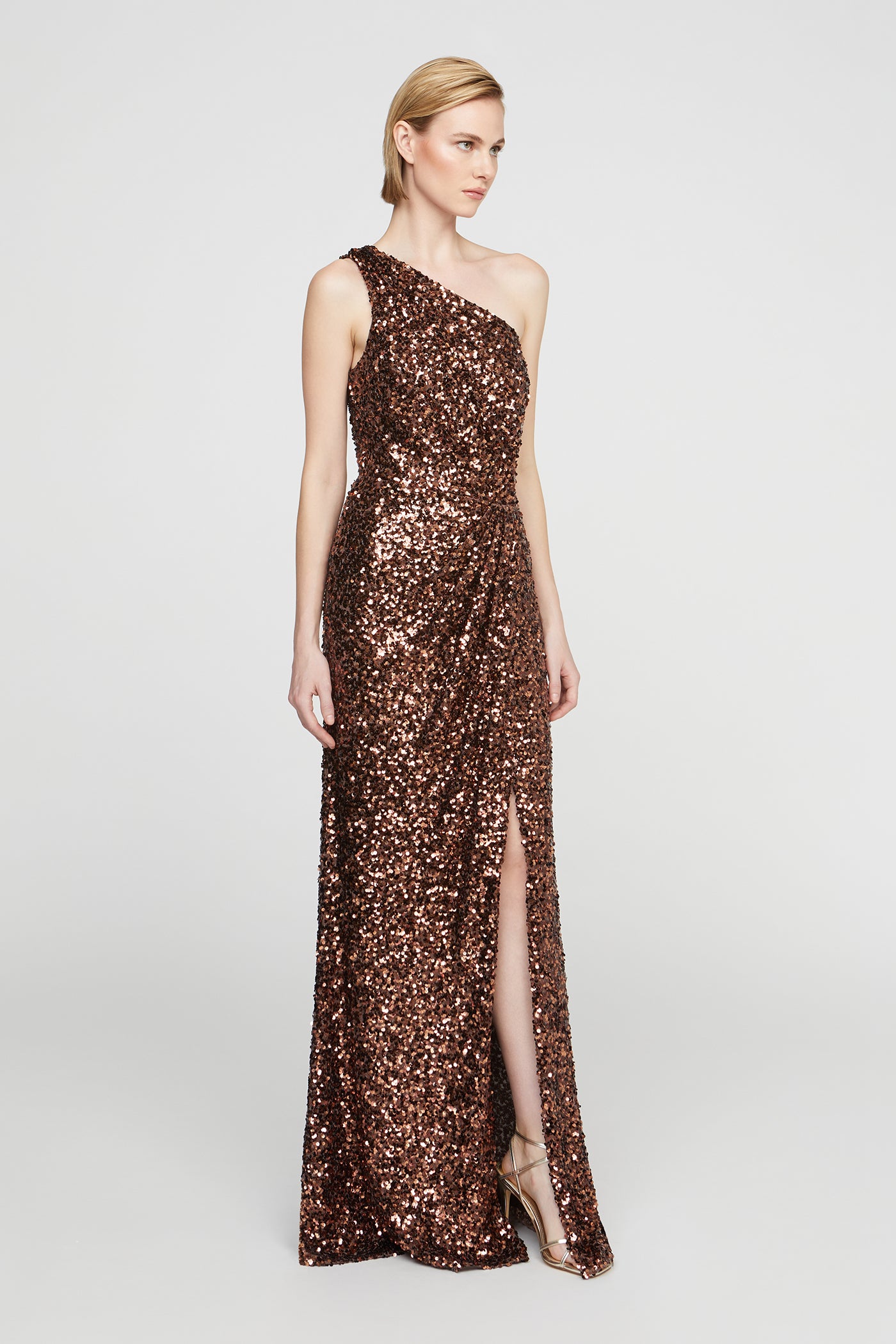 copper sequin dress Asymmetrical All in Soft accents Mac Duggal Women's V-Neck Long
