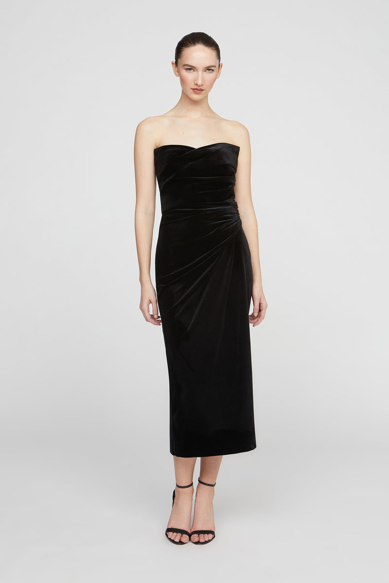 strapless velvet midi dress Imara Velvet Midi Dress – Halston