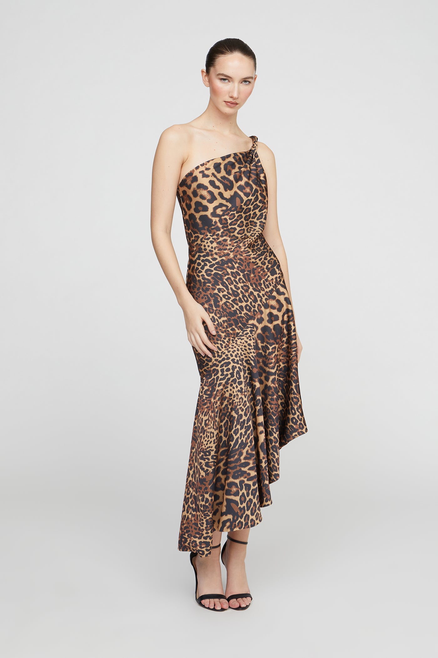 cheetah print one shoulder dress Let's Talk Leopard One Shoulder Maxi Dress Black / XL (14-16)