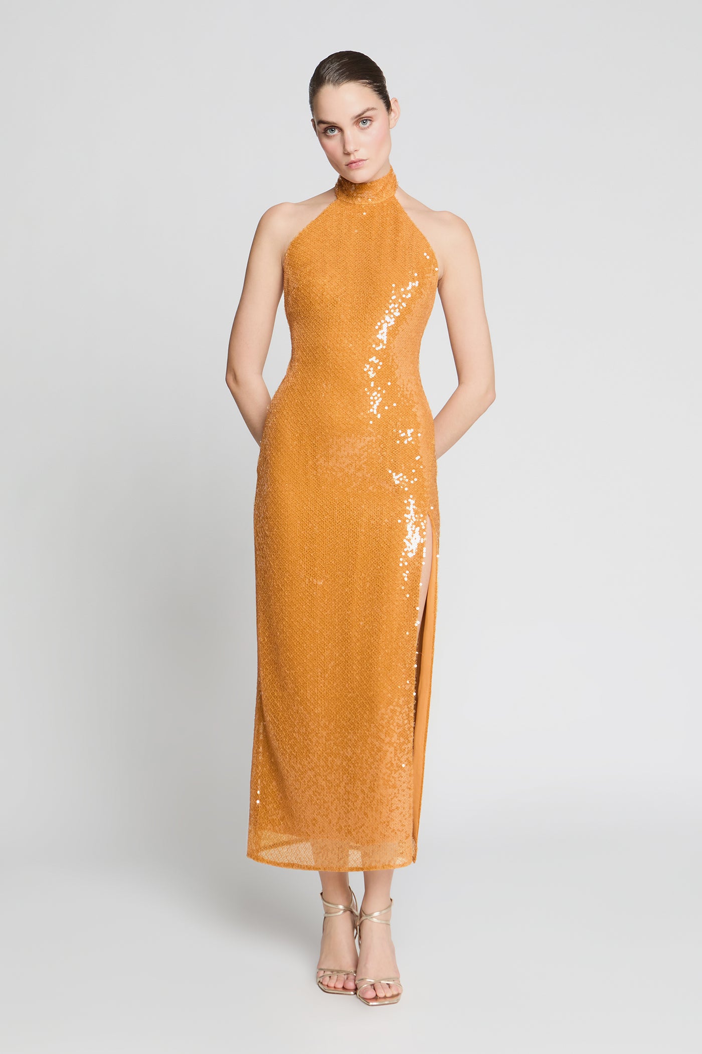 sachin and babi light blue dress Lauren Ralph Lauren Medallion Shimmer Ring Halter Neck One Piece Swimsuit main image 0