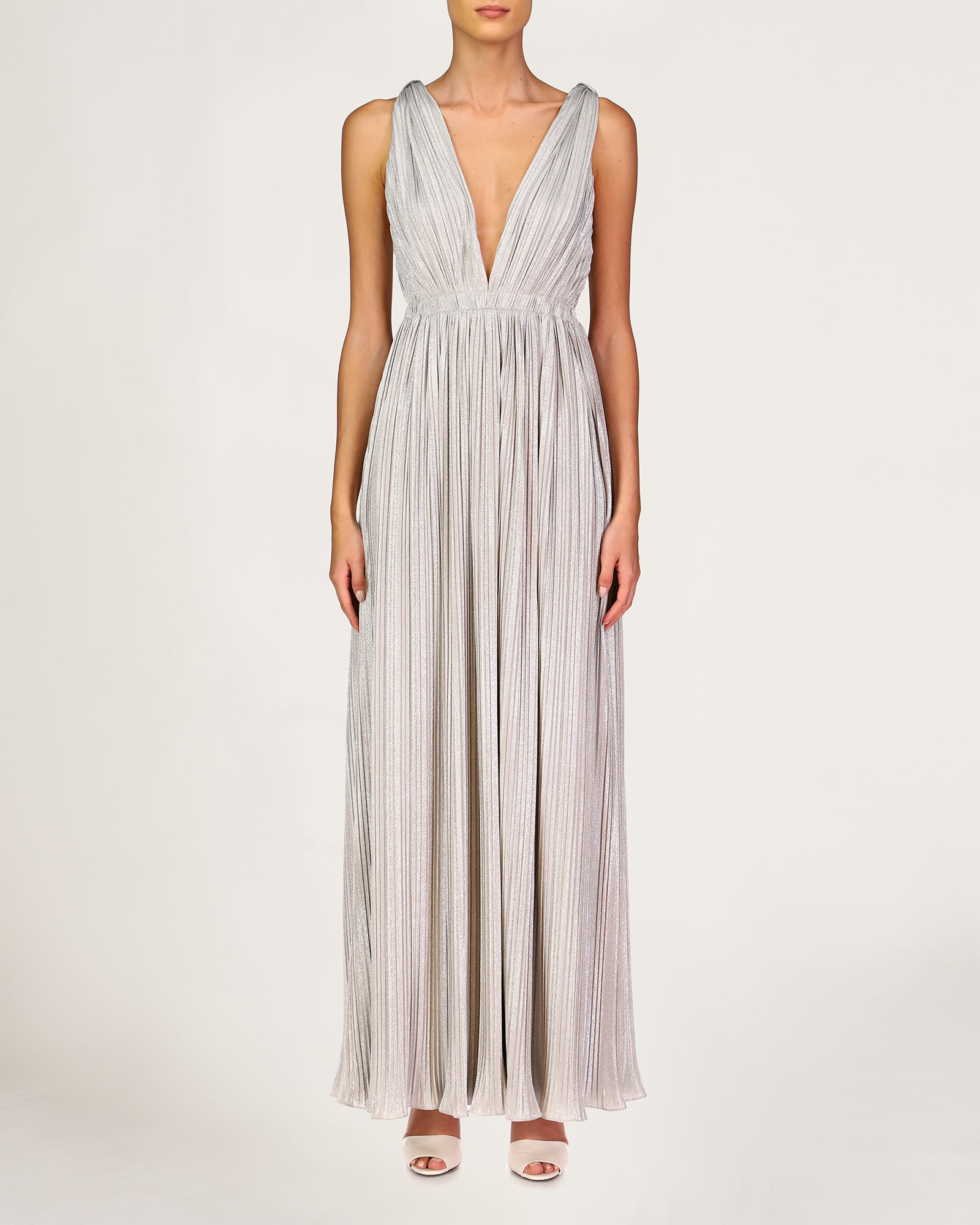 Lana Pleated V Neck Gown – Halston