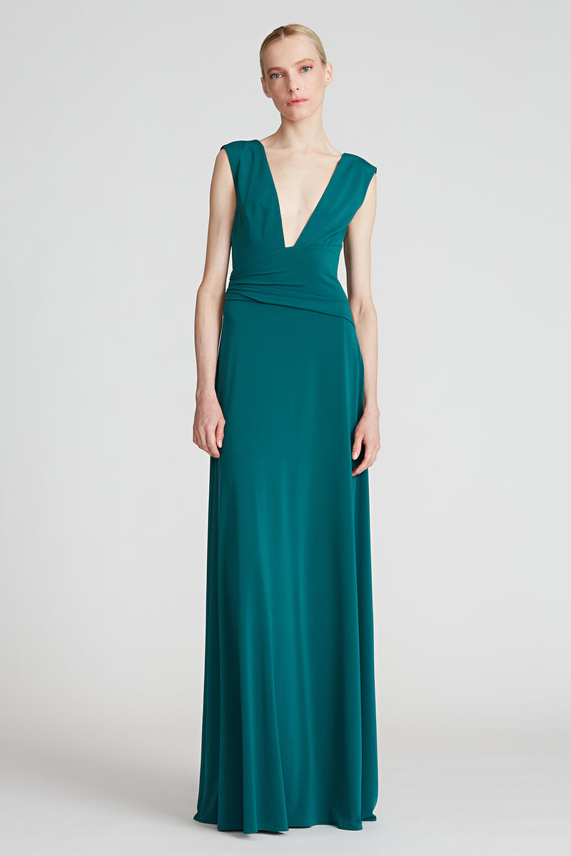 Halston - Tory Jersey V Neck Gown
