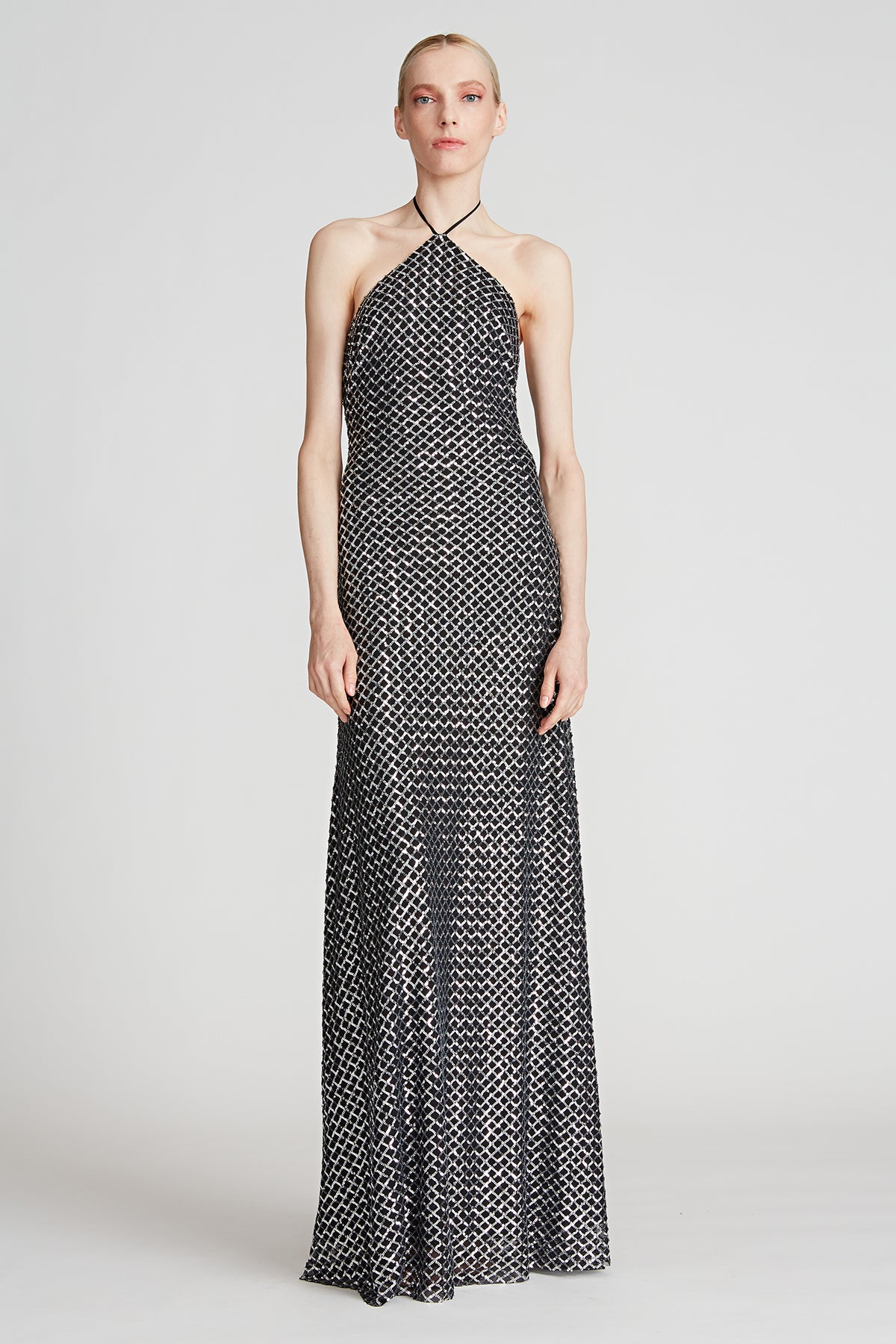 Halston - Zhi Sequin Halter Gown - Black/Silver Halston - Zhi Sequin Halter Gown - Black/Silver