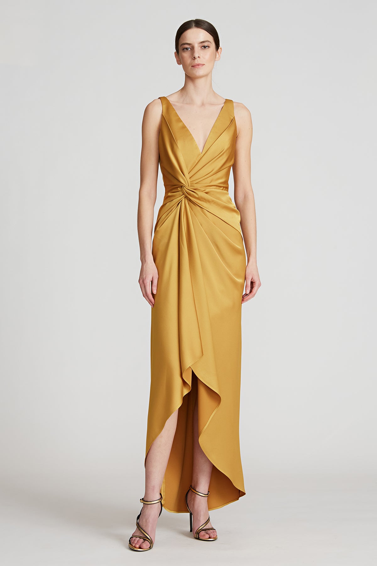 Halston Reilly Satin Twist Dress Gold