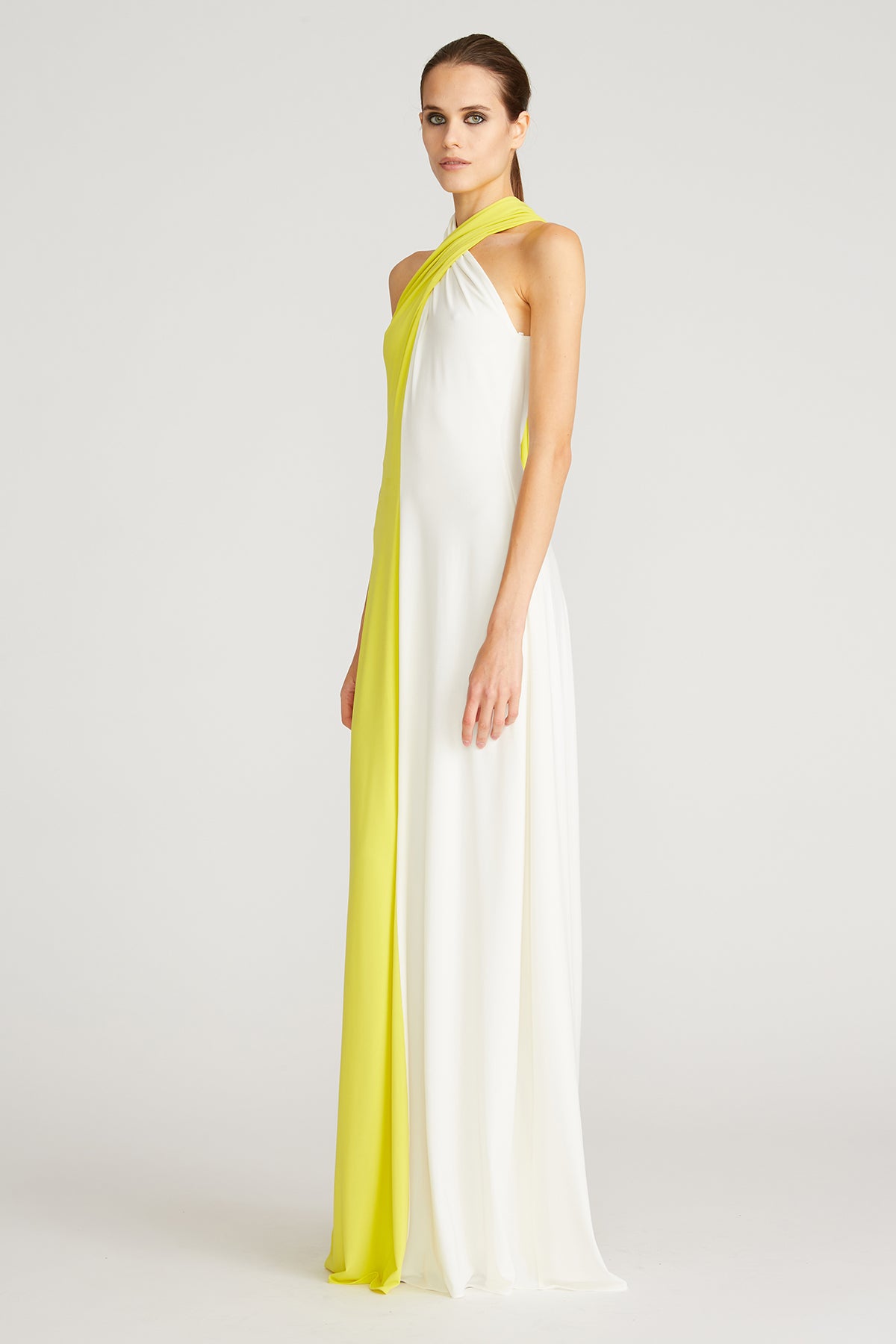 HALSTON Lilah twist-front stretch-jersey halterneck gown