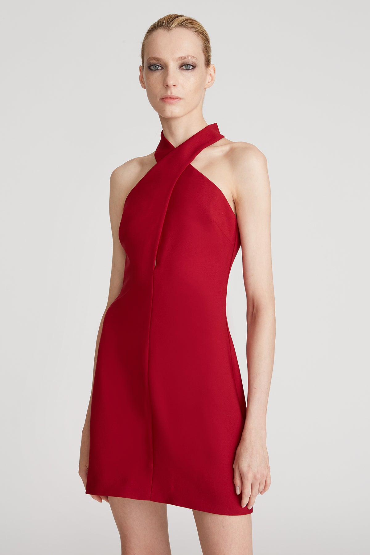 halston heritage red off shoulder dress Halston Off Shoulder Flounce Sleeve Women's Dress Rose Red : 2