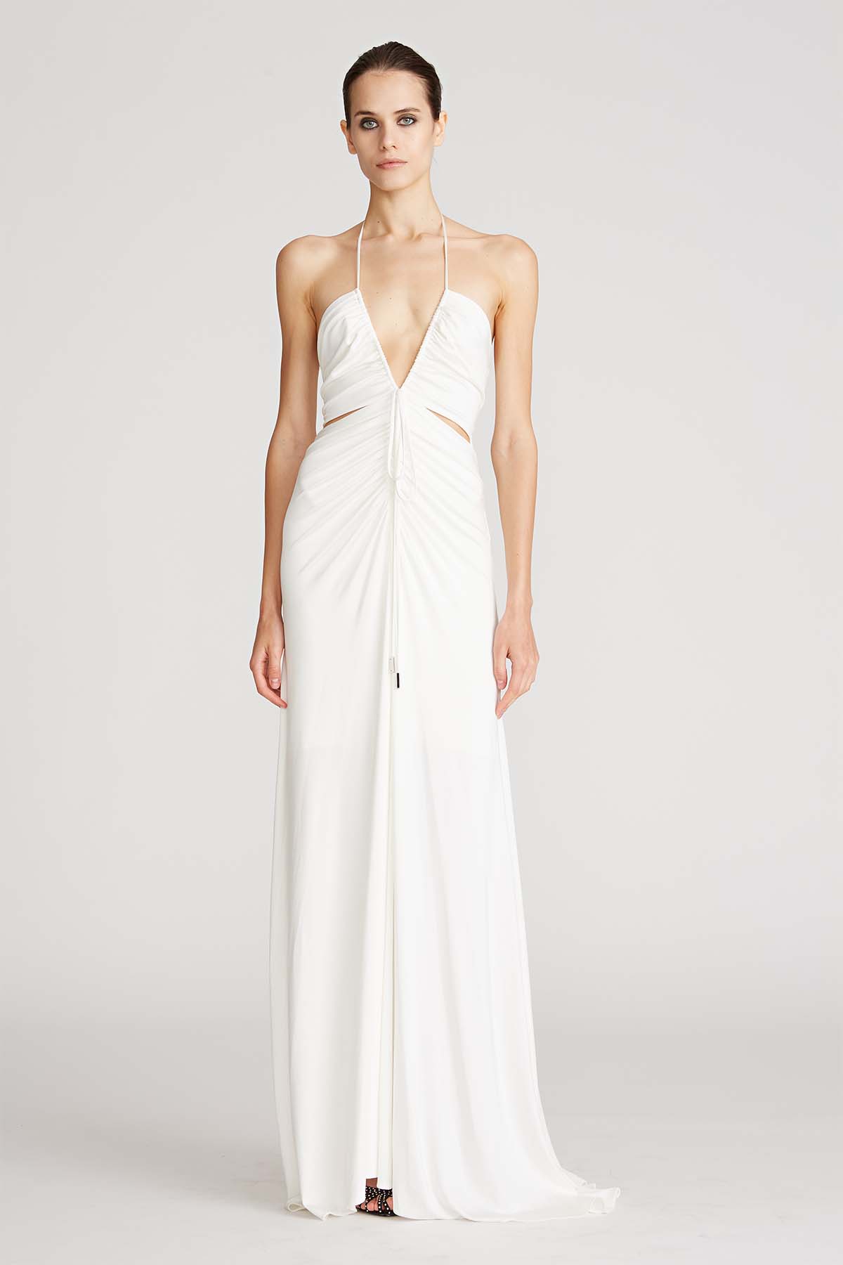 halston heritage ruched dress HALSTON HERITAGE HALSTON Ruched Crepe Dress - One Shoulder