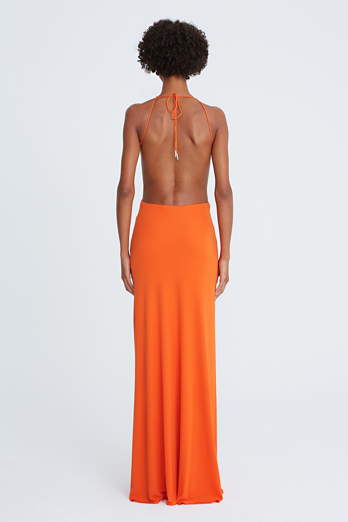 orange halston dress Elycia Gown In Stretch Crepe