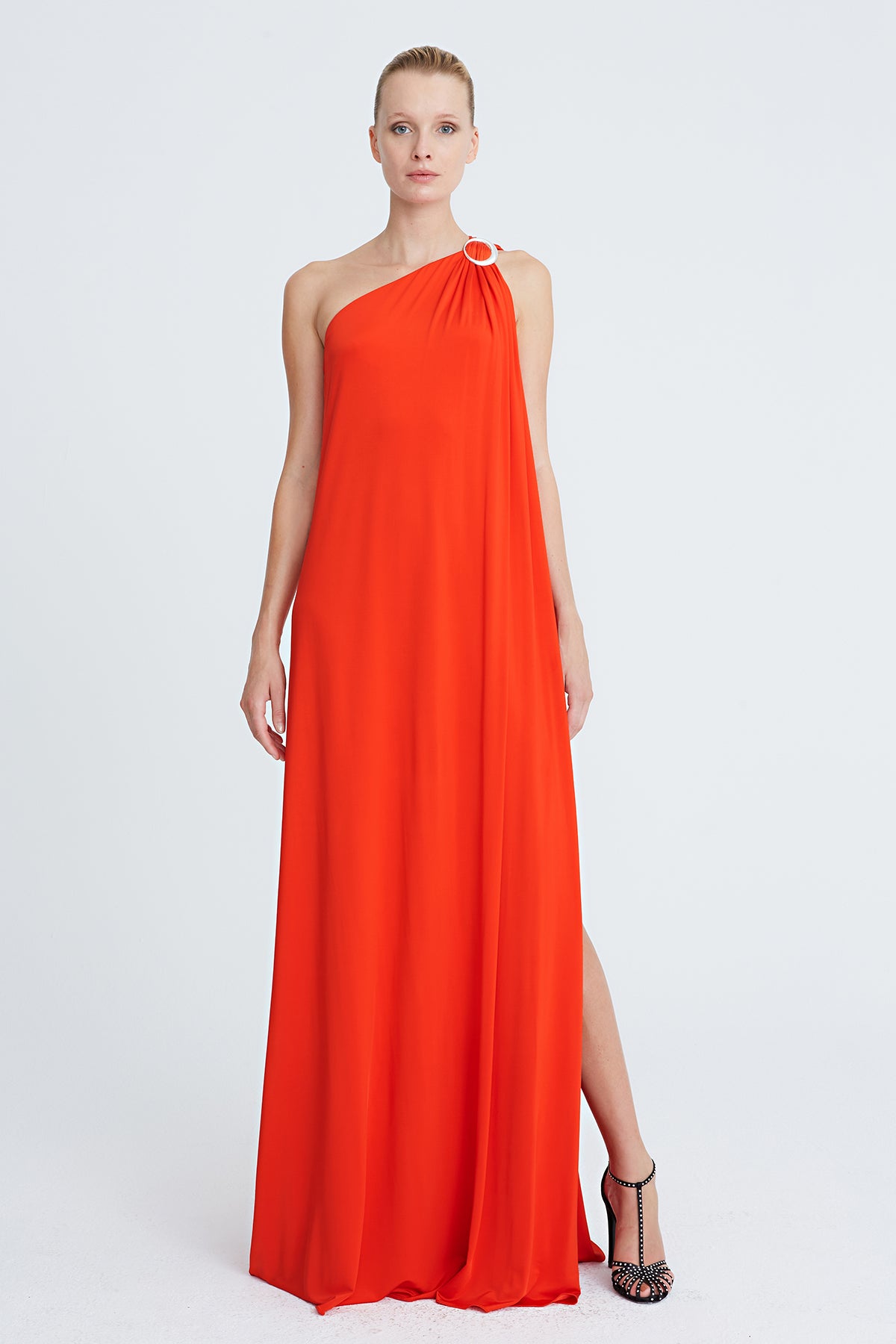 one shoulder halston dress Halston - One-shoulder Asymmetric Crepe Gown - Ivory