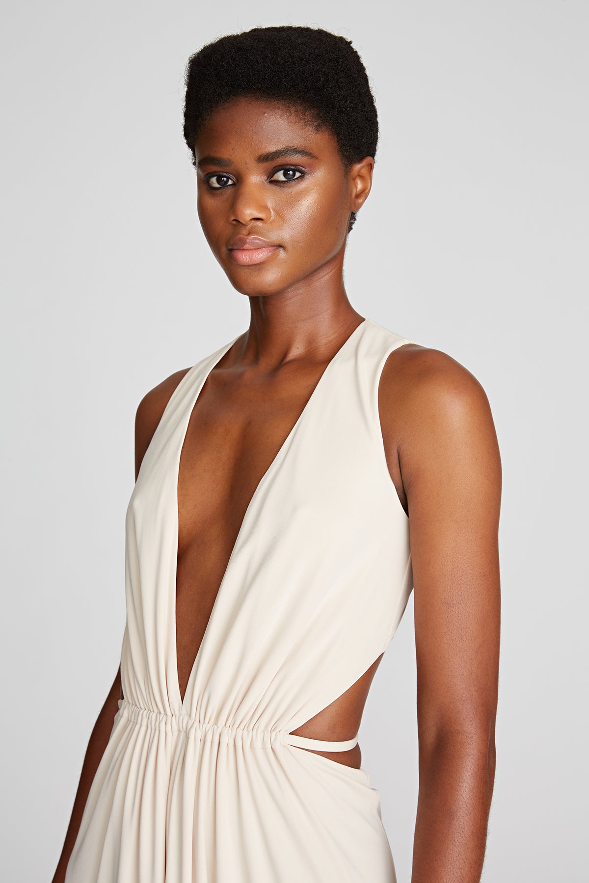 stretch matte jersey elliptical cutout dress 466