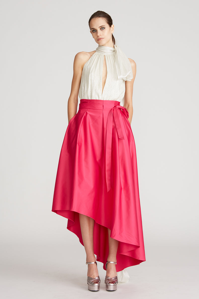 Ames Duchess Satin Skirt - Hot Pink - Halston