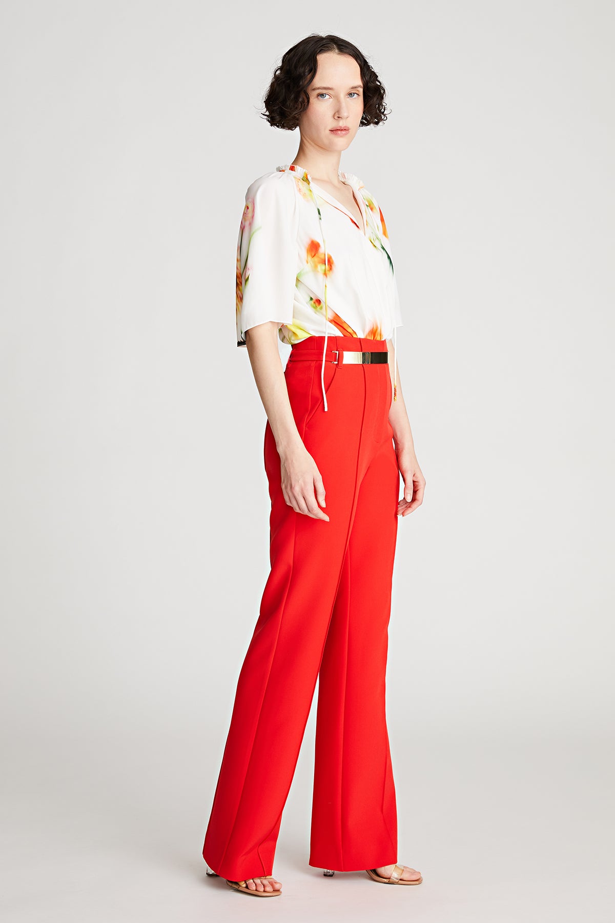 SATIN TROUSERS WITH SIDE STRIPES - Red