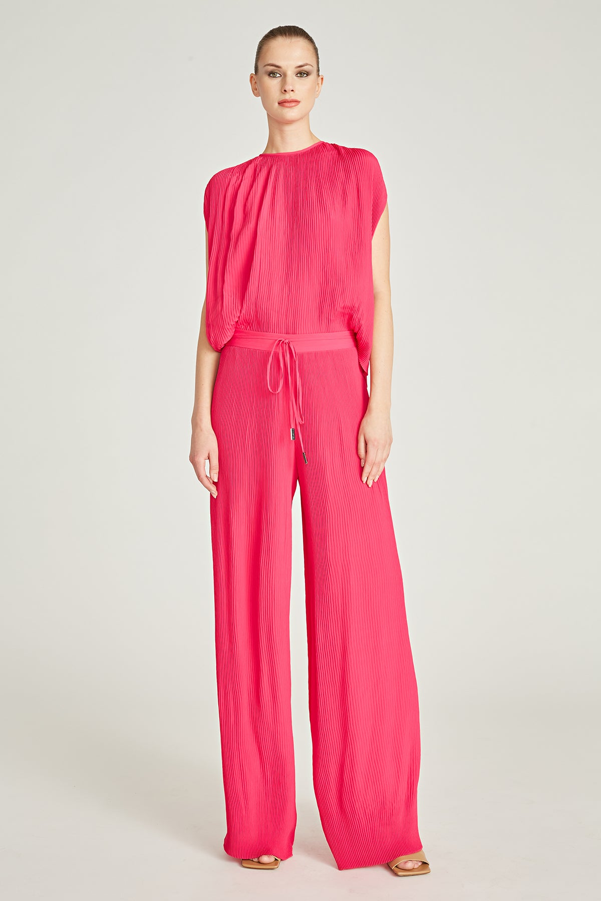 Halston Aerin Pleated Crepeone Top Fuchsia