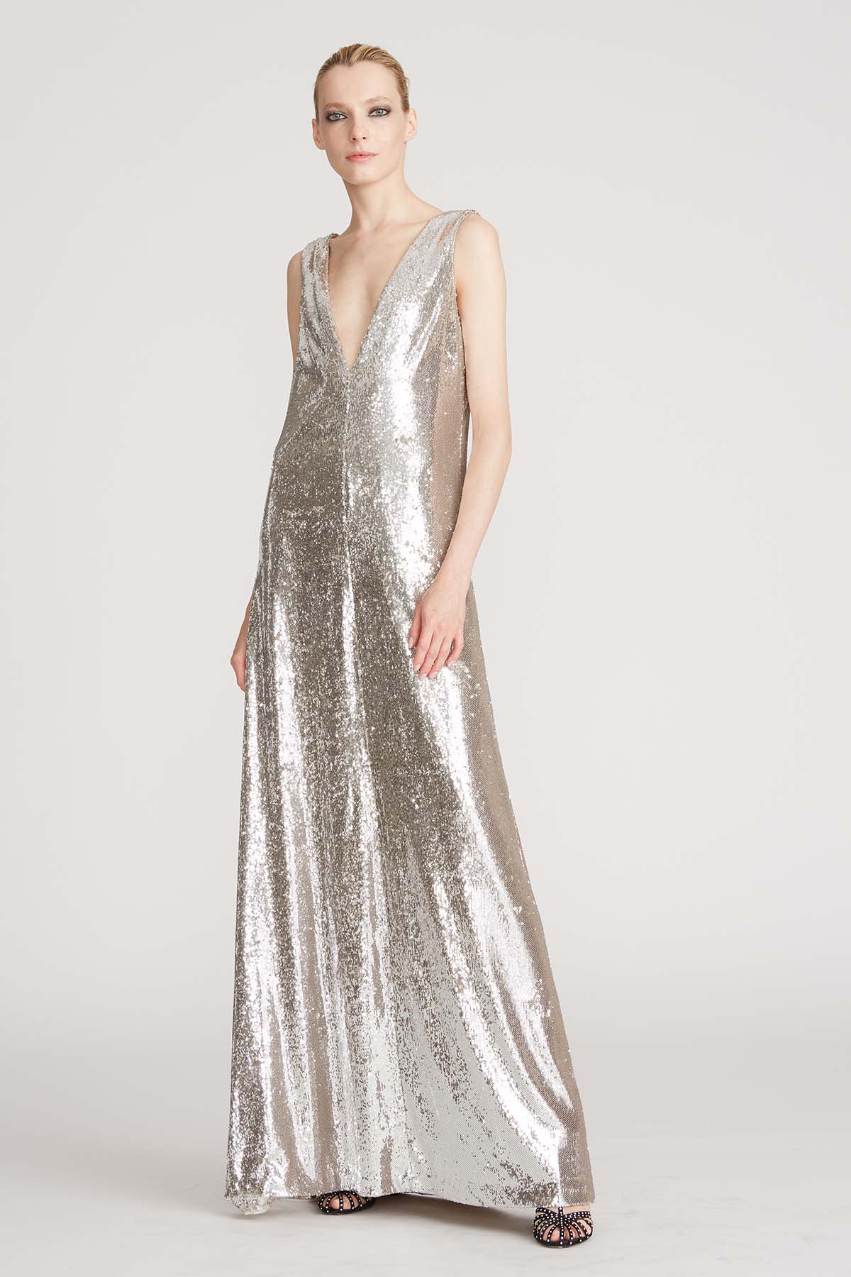 silver halston dress Reiss Halston Sequin Mini Dress in Silver