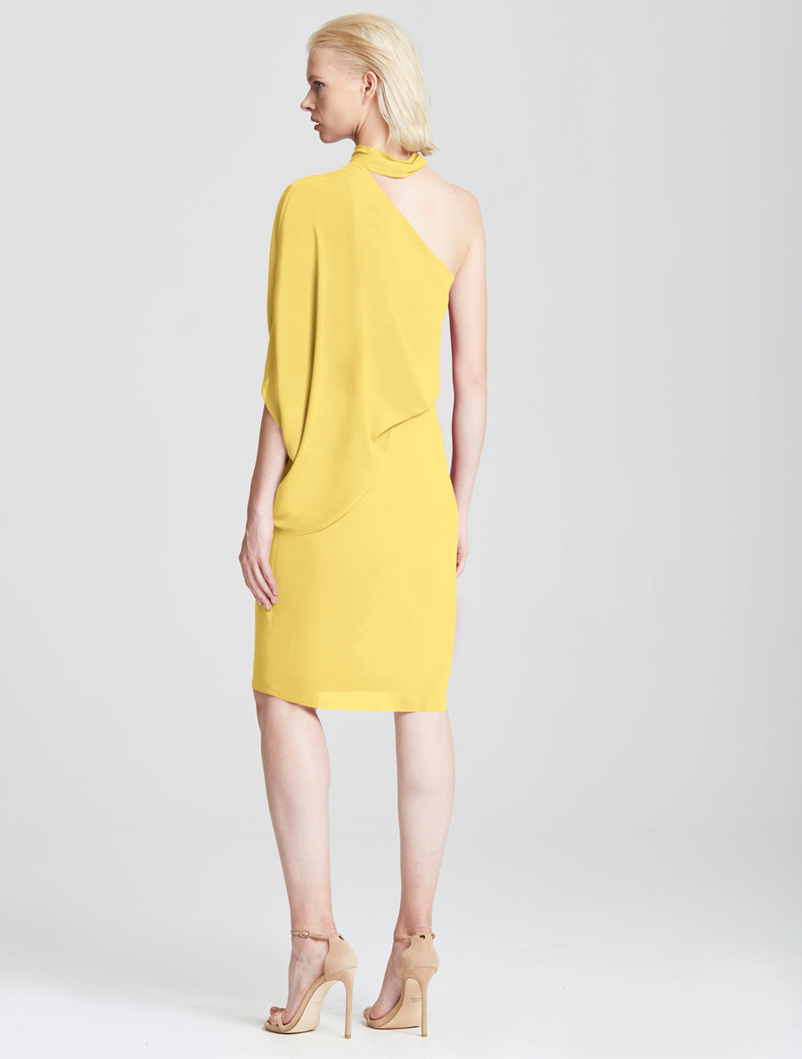 Wrap Neck Asymmetric Draped Dress - Halston