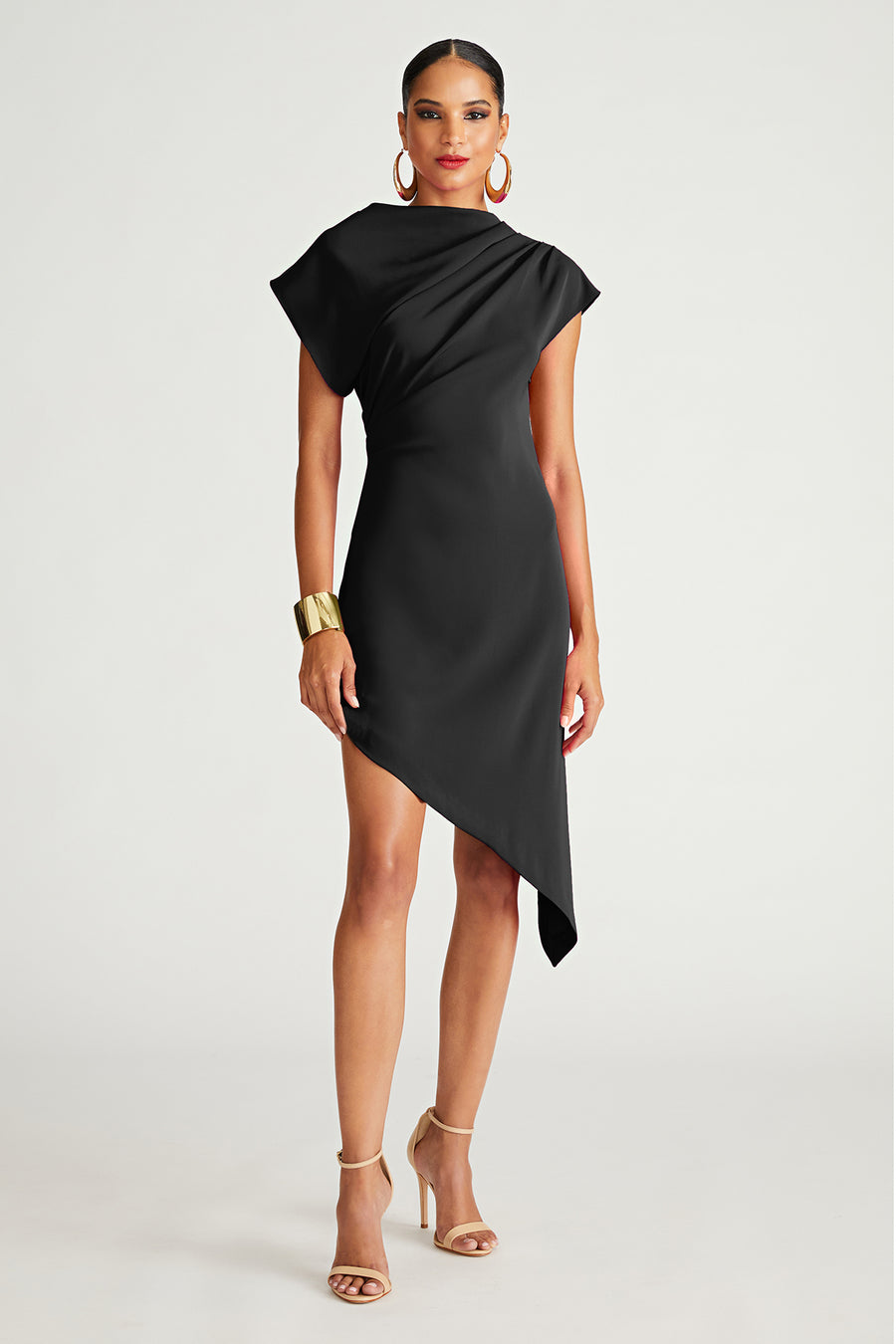 halston perri crepe asymmetric dress Halston Perri Pleated Asymmetric Crepe Cady Midi Dress