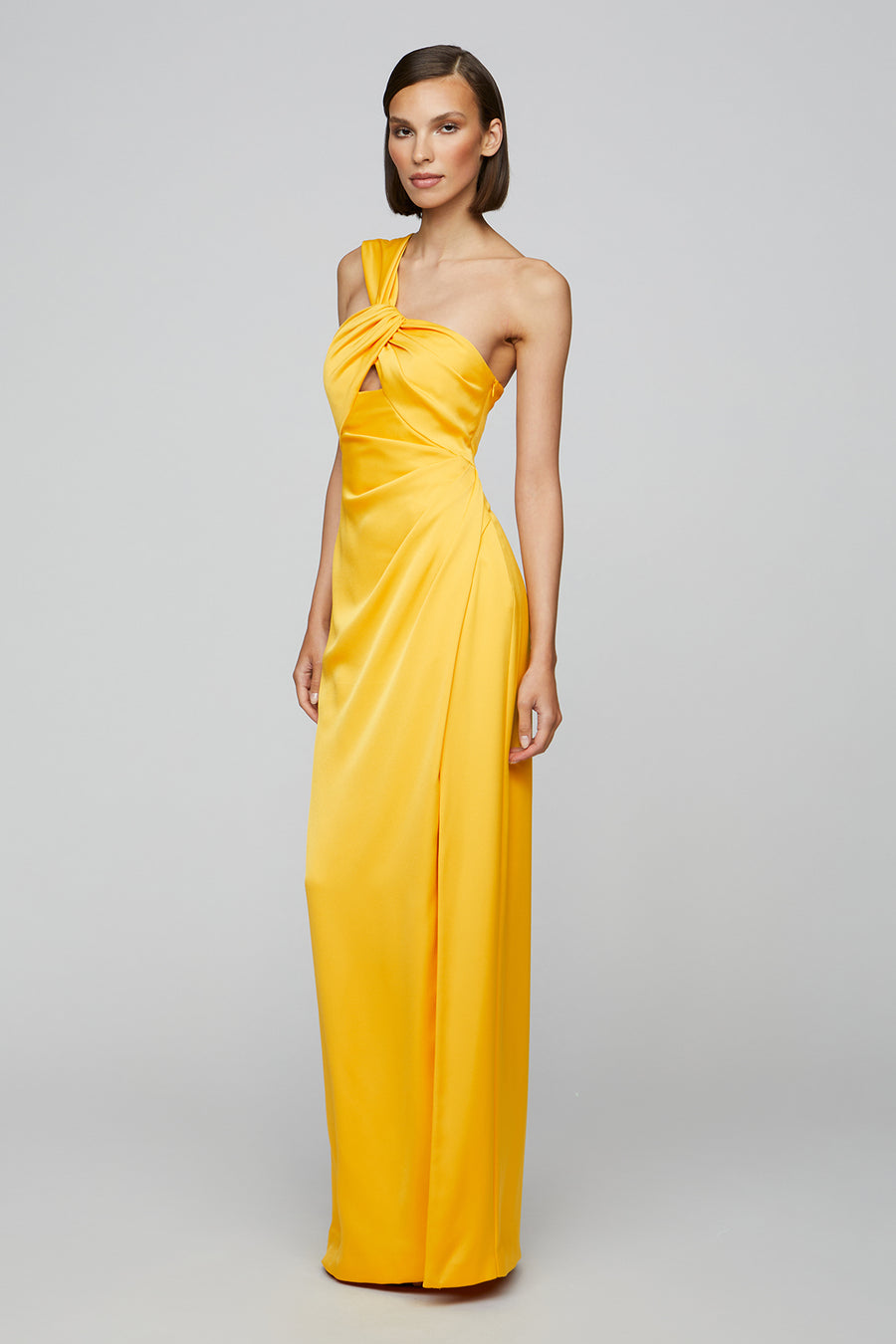 blaise yellow satin maxi dress Blaise Yellow Satin Maxi Dress - US 8