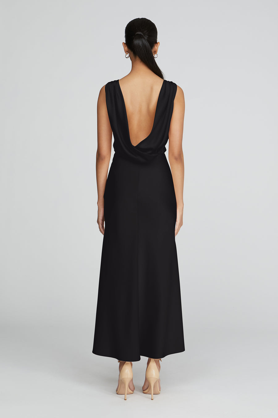 midi satin black dress Lace Trim Satin Midi Dress