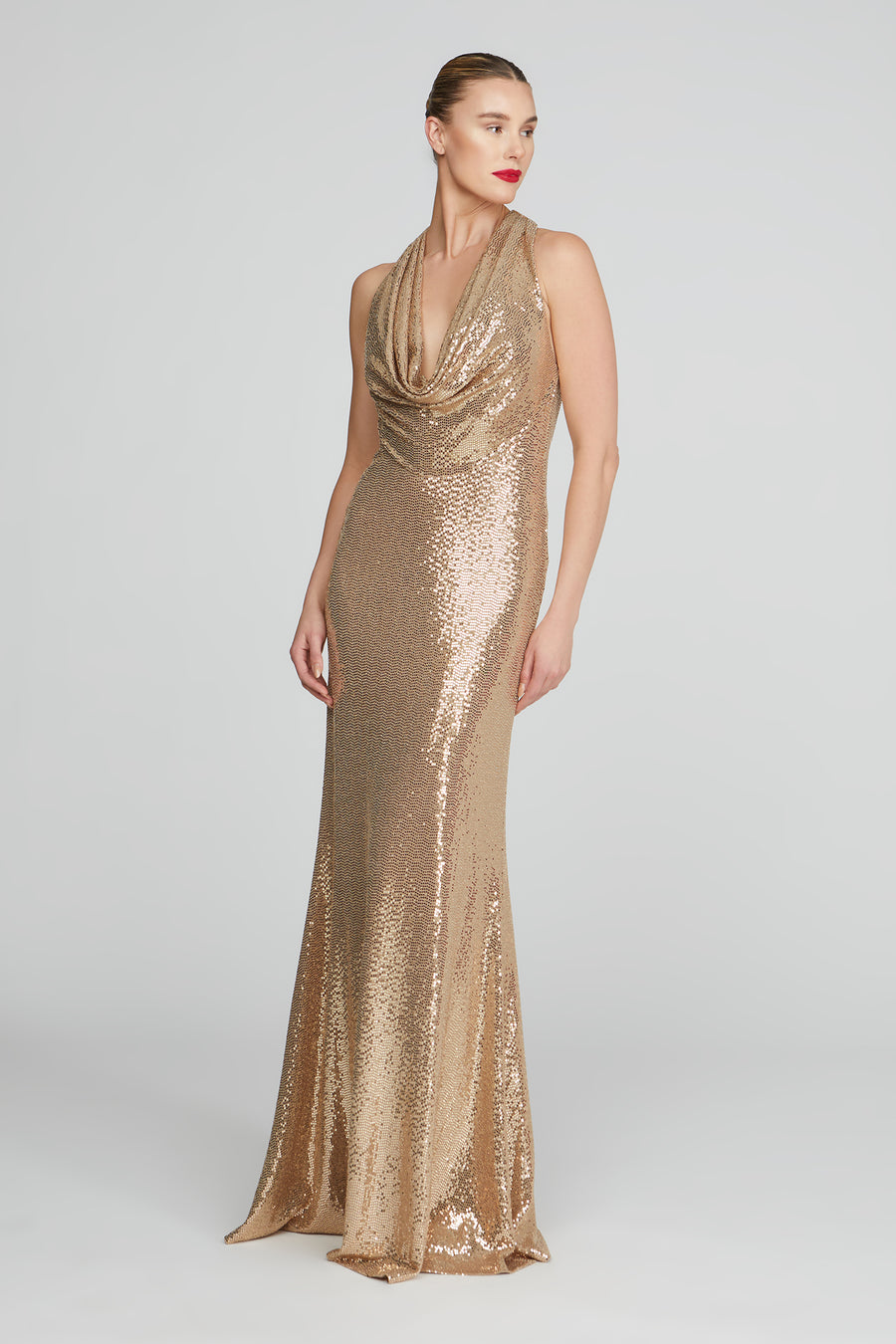 gold jersey dress Versace Viscose Liquid Jersey Draped Gown, Female, Gold, 38