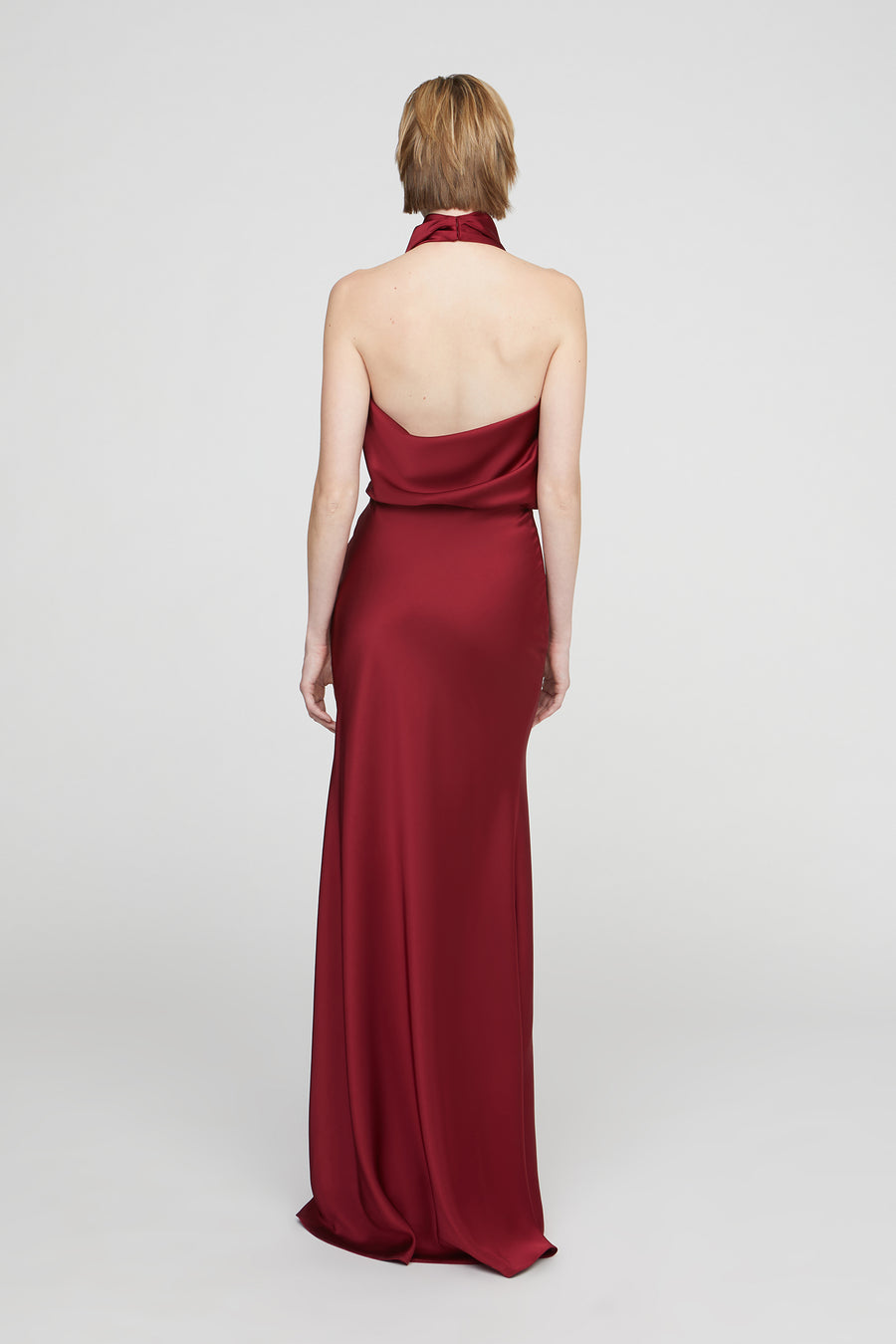Red evening gown on a white background