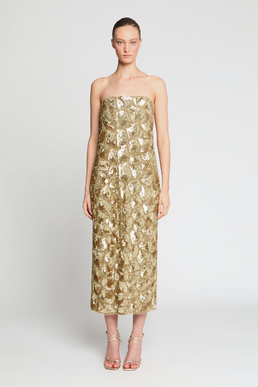 Sigrid Beaded Midi Dress 10 / Light Gold