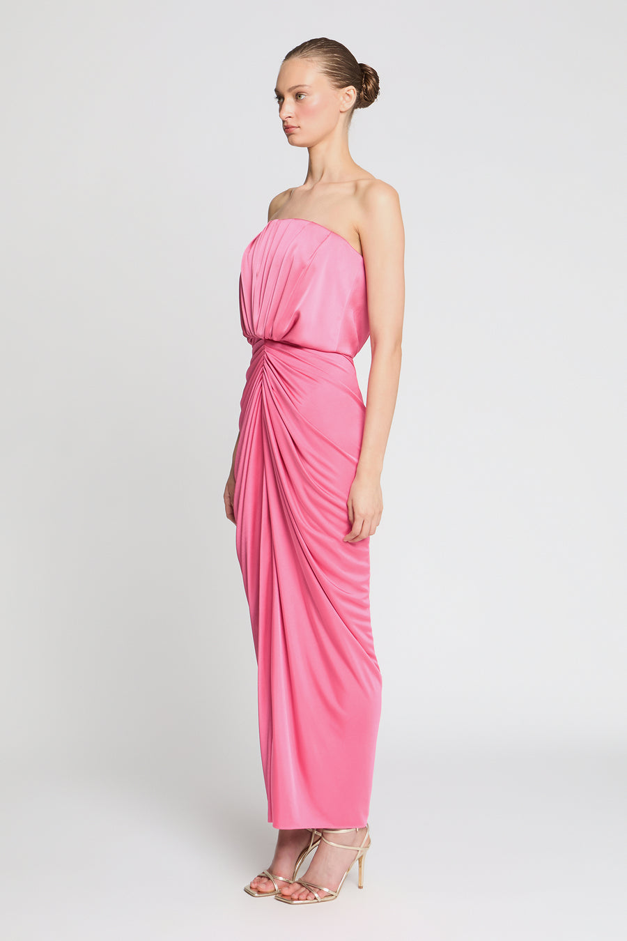 strapless jersey midi dress Halston Nadia Strapless Draped Jersey Midi Dress, Ruby, Women's, 0, Casual & Work Dresses Jersey Dresses