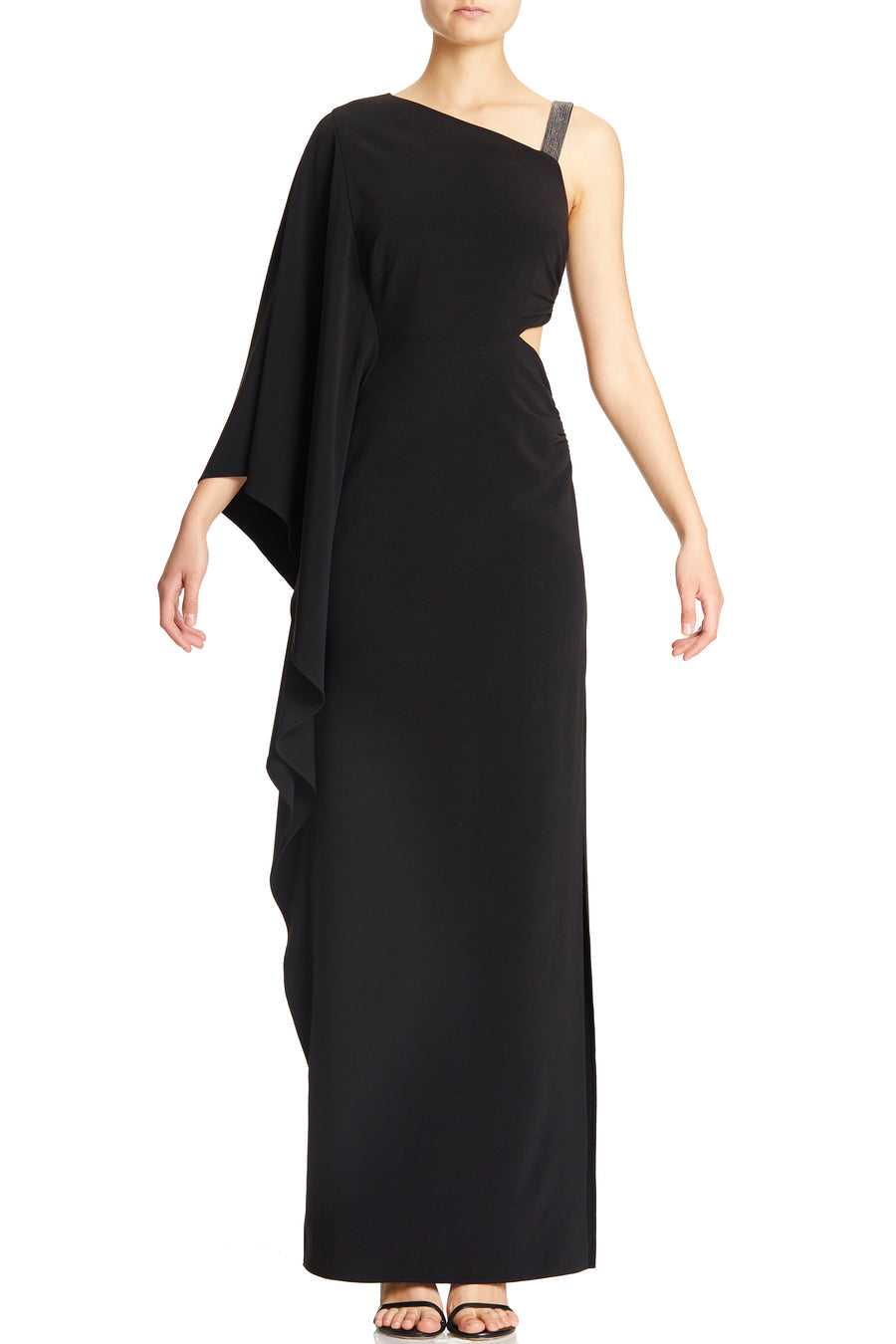 Asymmetric Drape Gown With Side Cut Out