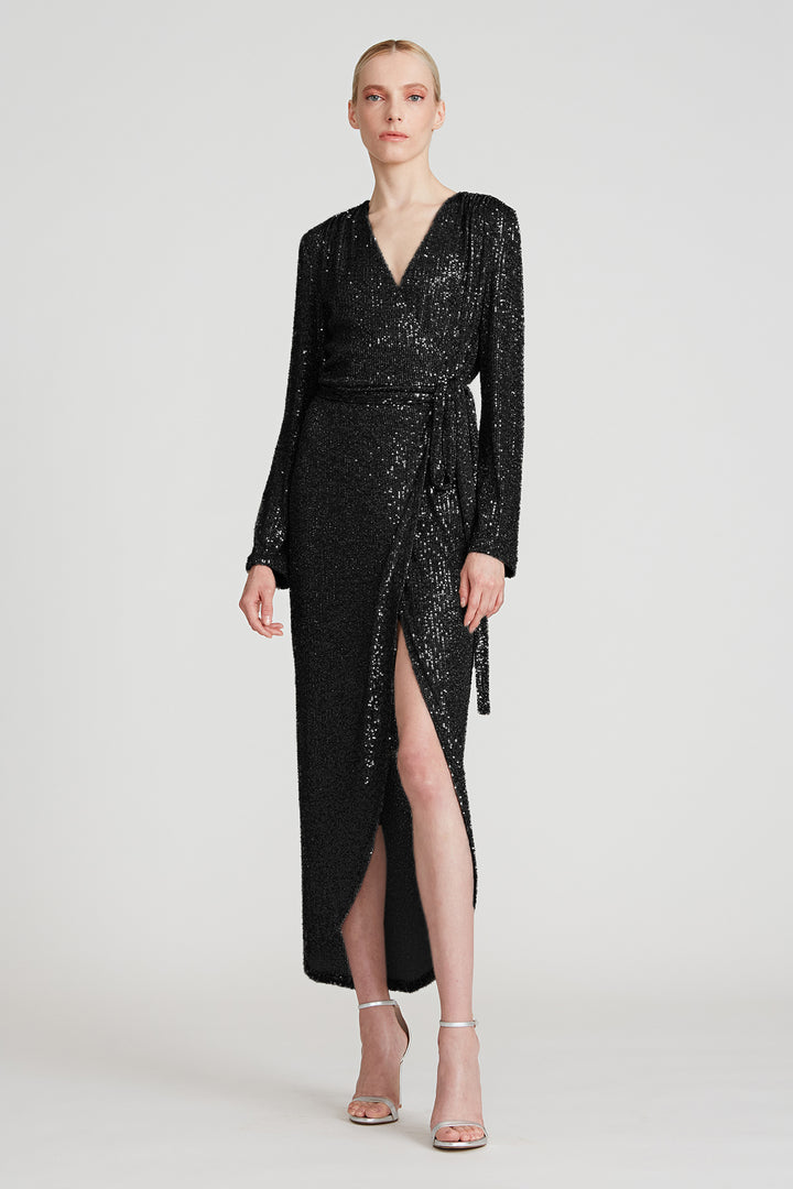 Halston - Falan Sequin Cocktail Dress - Dark Silver Halston - Falan Sequin Cocktail Dress - Dark Silver
