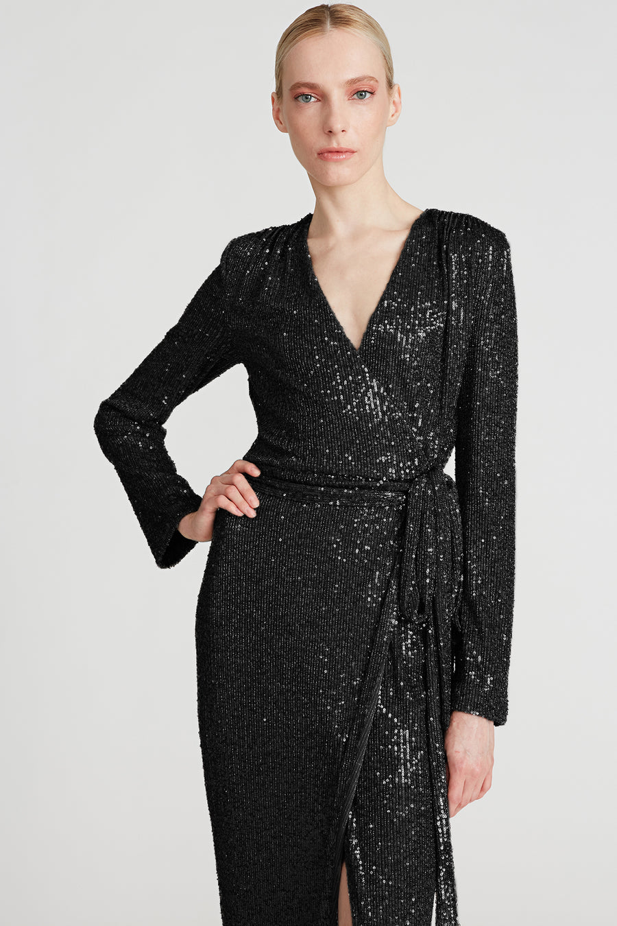 halston sequin wrap dress Halston - Falan Sequin Cocktail Dress