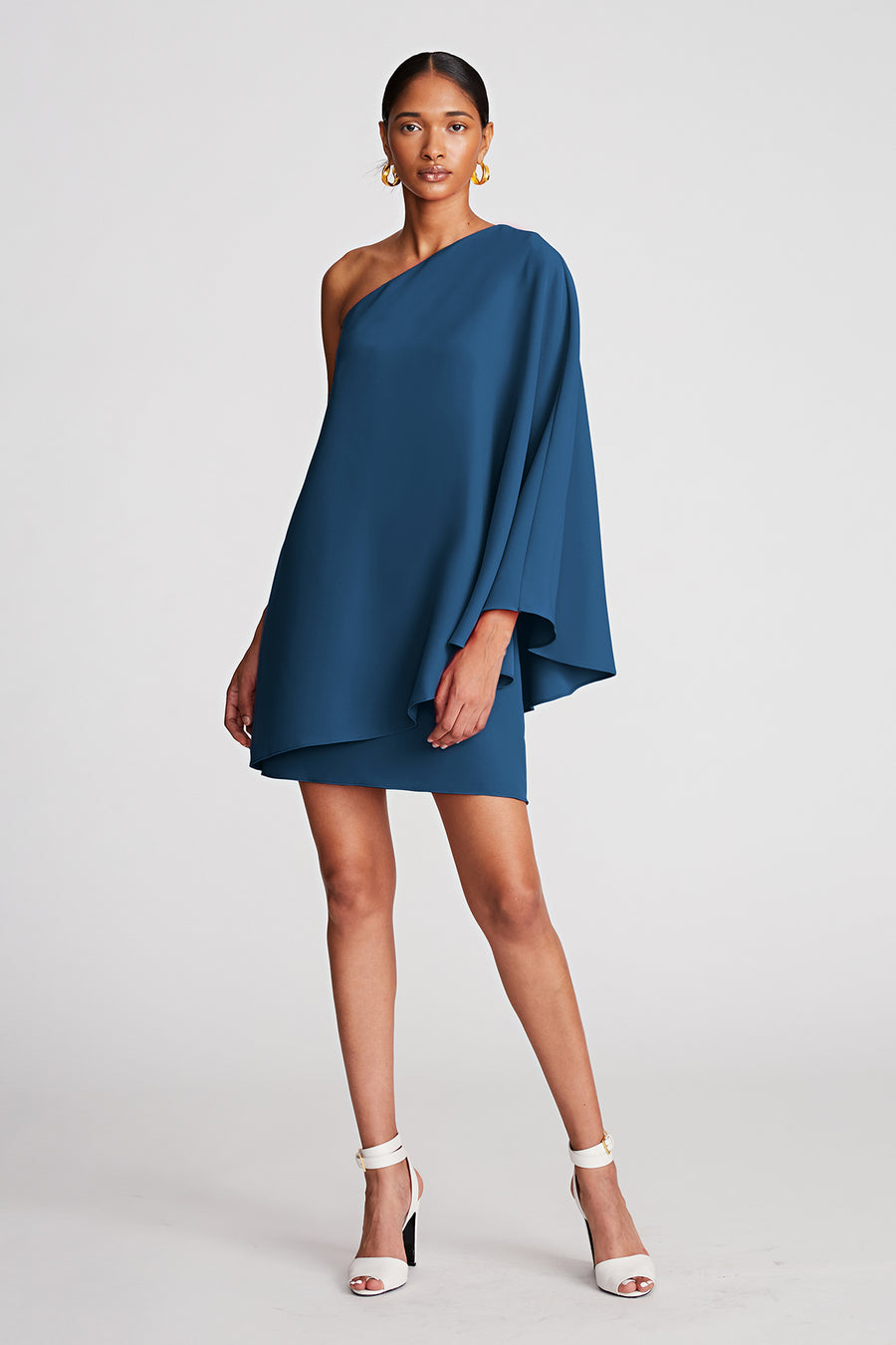 martine stretch crepe one-shoulder dress Dress the Population Martine Dress - Blue