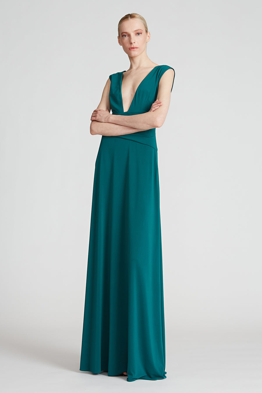 Halston - Tory Jersey V Neck Gown - Emerald Halston - Tory Jersey V Neck Gown - Emerald
