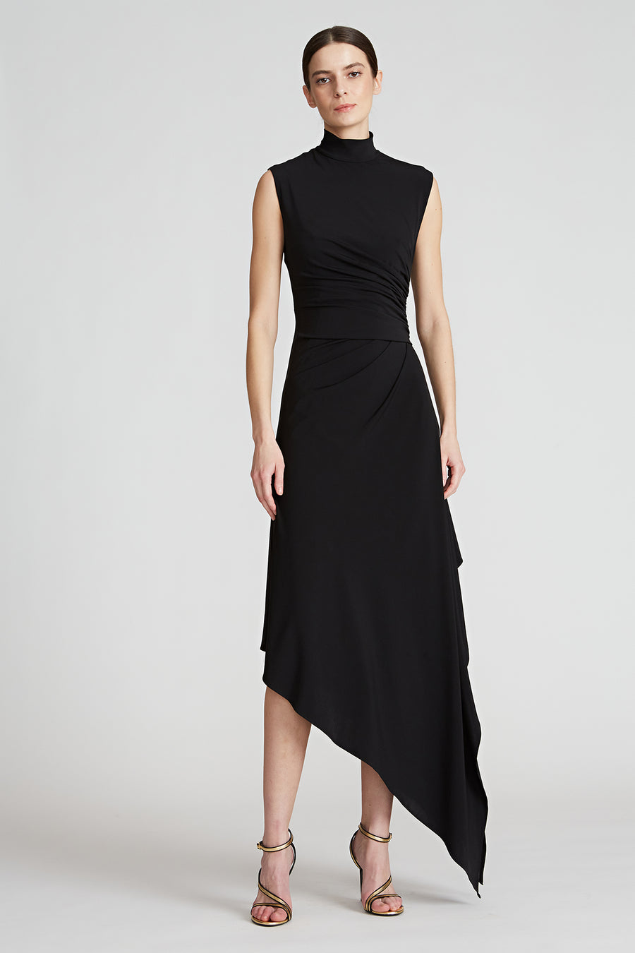 Halston - Layla Jersey Side Drape Dress - Jet Black Halston - Layla Jersey Side Drape Dress - Jet Black