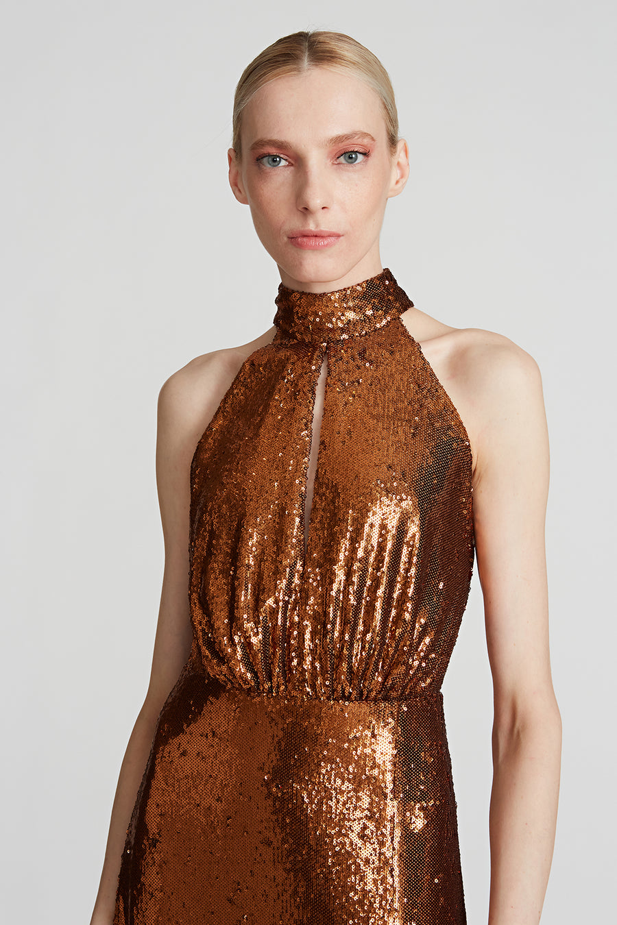 Halston - Brinley Sequin Halter Gown - Copper Halston - Brinley Sequin Halter Gown - Copper