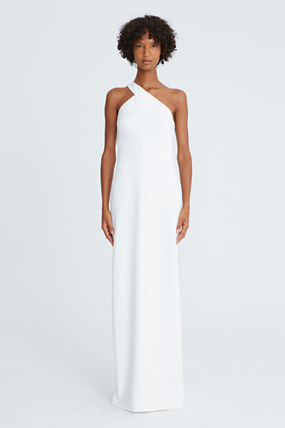 halston perri crepe asymmetric dress Halston Perri Pleated Asymmetric Crepe Cady Midi Dress