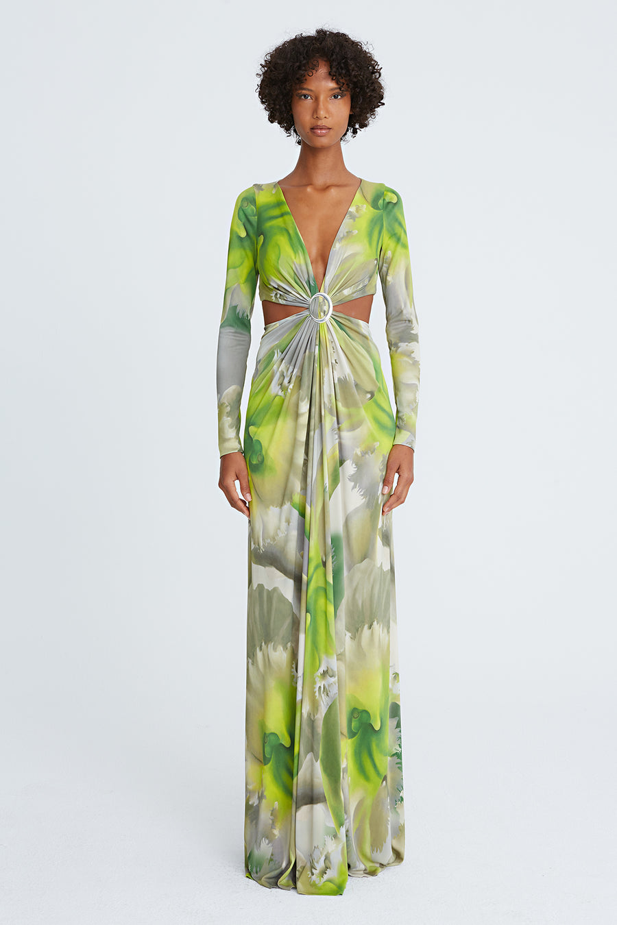 Jen Jersey V-Neck Draped Gown Halston Jen Jersey V-Neck Draped Gown Halston