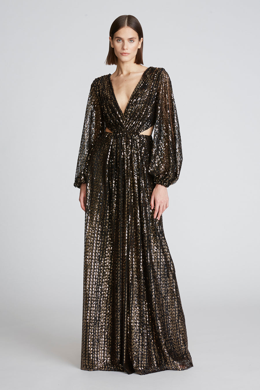 halston heritage black sequin dress Halston Satin-trimmed sequined wrap dress