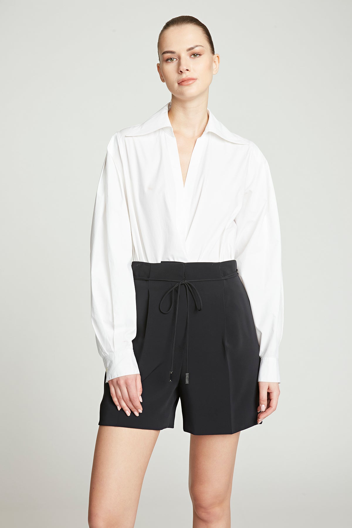 Halston - Halston - Corey Cotton Shirting Bodysuit in White