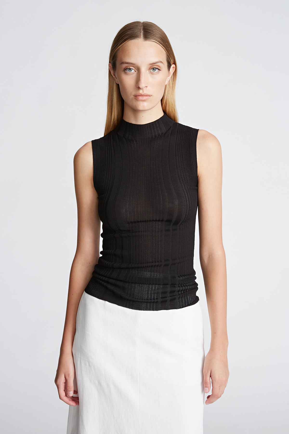 Sloane Knit High Neck Top | HALSTON