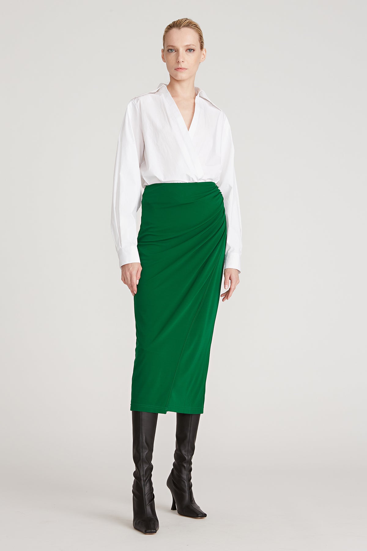 Halston - Halston - Isabella Silk Jersey Skirt in Jade